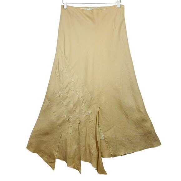 A-line midi skirt asymmetrical  floral embroidery  beige sz 6 LAURA PETI… - Picture 1 of 15